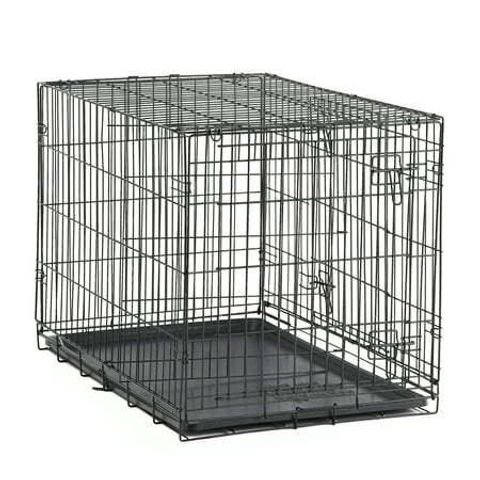Double-Door Foldable Metal Wire Dog Crate with Divider, 42 in