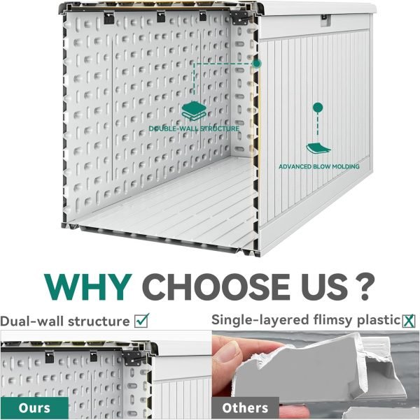 260 Gallon Large Deck Box with Divider & Side Handles, Outdoor Double-Wall Storage - Image 3