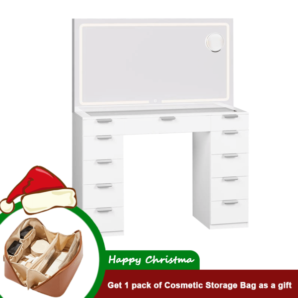 YITAHOME Vanity Desk Set With Large Lighted Mirror And Power Outlet
