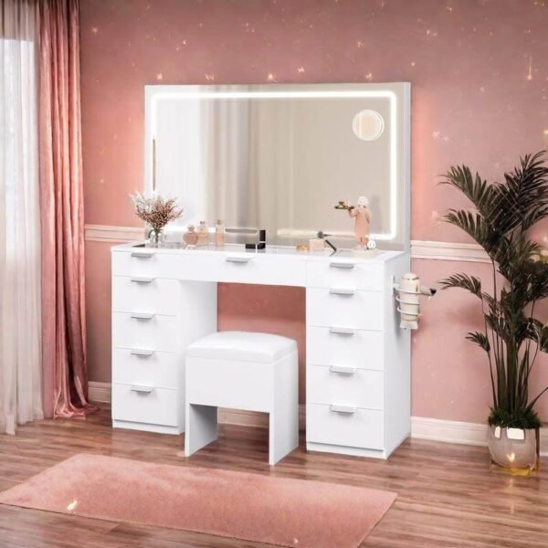 YITAHOME Vanity Desk Set With Large Lighted Mirror And Power Outlet - Image 2