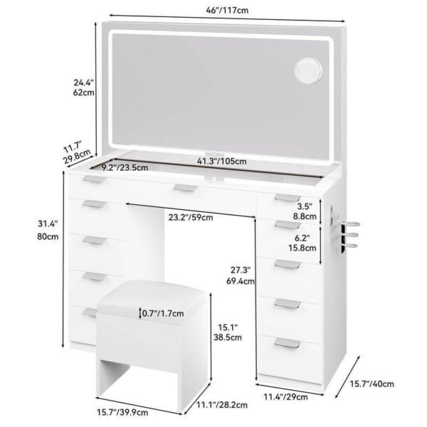 YITAHOME Vanity Desk Set With Large Lighted Mirror And Power Outlet - Image 3