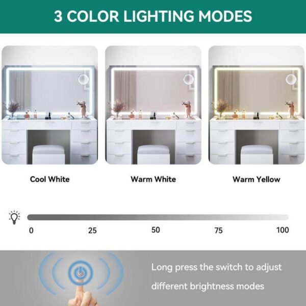 YITAHOME Vanity Desk Set With Large Lighted Mirror And Power Outlet - Image 5