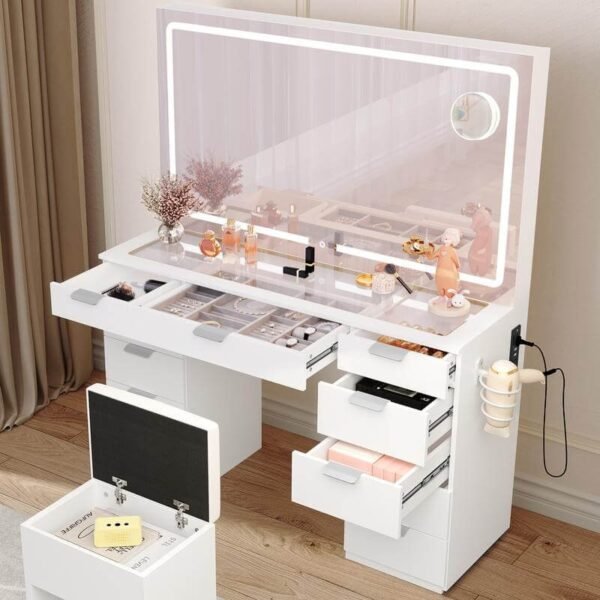 YITAHOME Vanity Desk Set With Large Lighted Mirror And Power Outlet - Image 7