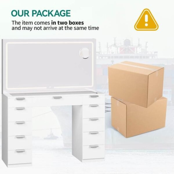 YITAHOME Vanity Desk Set With Large Lighted Mirror And Power Outlet - Image 6