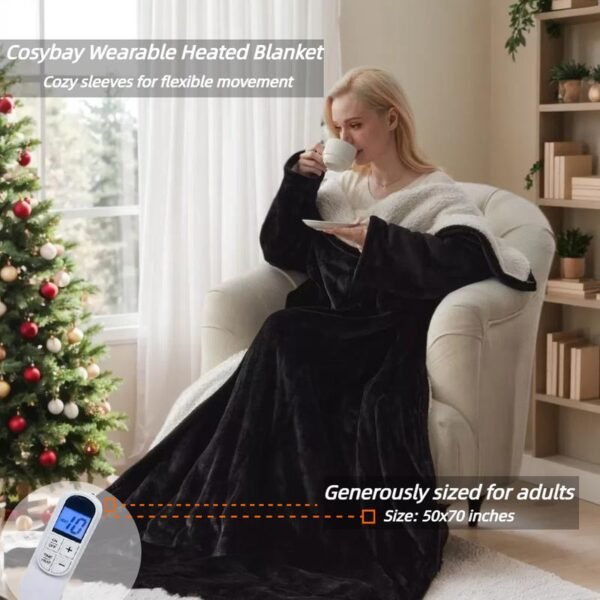 Wearable Heated Blanket with Foot Pocket and Sleeves,Flannel & Sherpa Blanket,10 Heating Settings & 1-12 Hours  Auto-off, 50x70 Inch - Image 3
