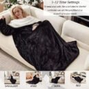 Wearable Heated Blanket with Foot Pocket and Sleeves,Flannel & Sherpa Blanket,10 Heating Settings & 1-12 Hours  Auto-off, 50x70 Inch
