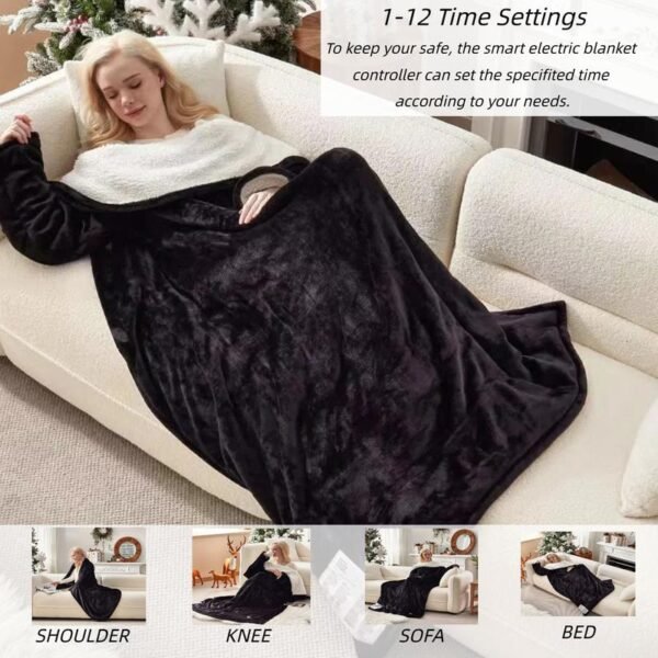 Wearable Heated Blanket with Foot Pocket and Sleeves,Flannel & Sherpa Blanket,10 Heating Settings & 1-12 Hours  Auto-off, 50x70 Inch - Image 5