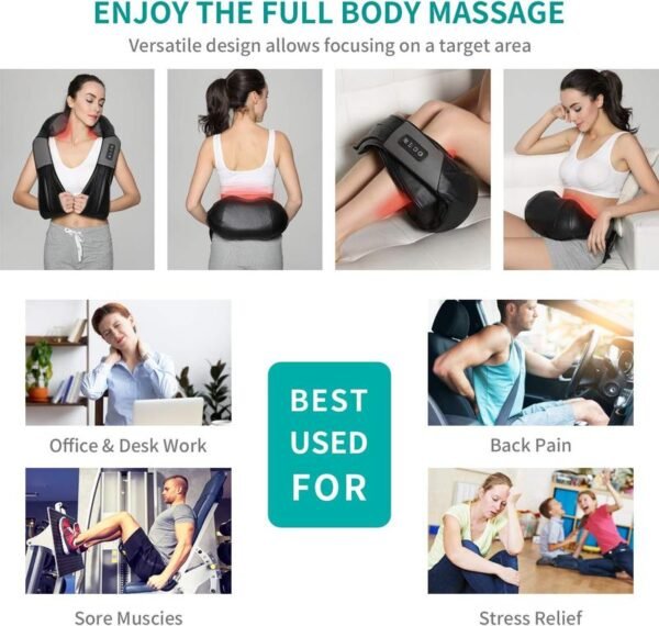 Neck Shoulder Back Massager with Heat - Shiatsu Massager Adjustable Relaxing Gift Plug-in Comfort neck black massage devices Daily Lightweight - Image 4