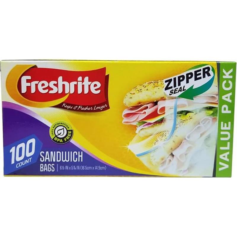 Zipper Seal Sandwich Bags, 100 Count