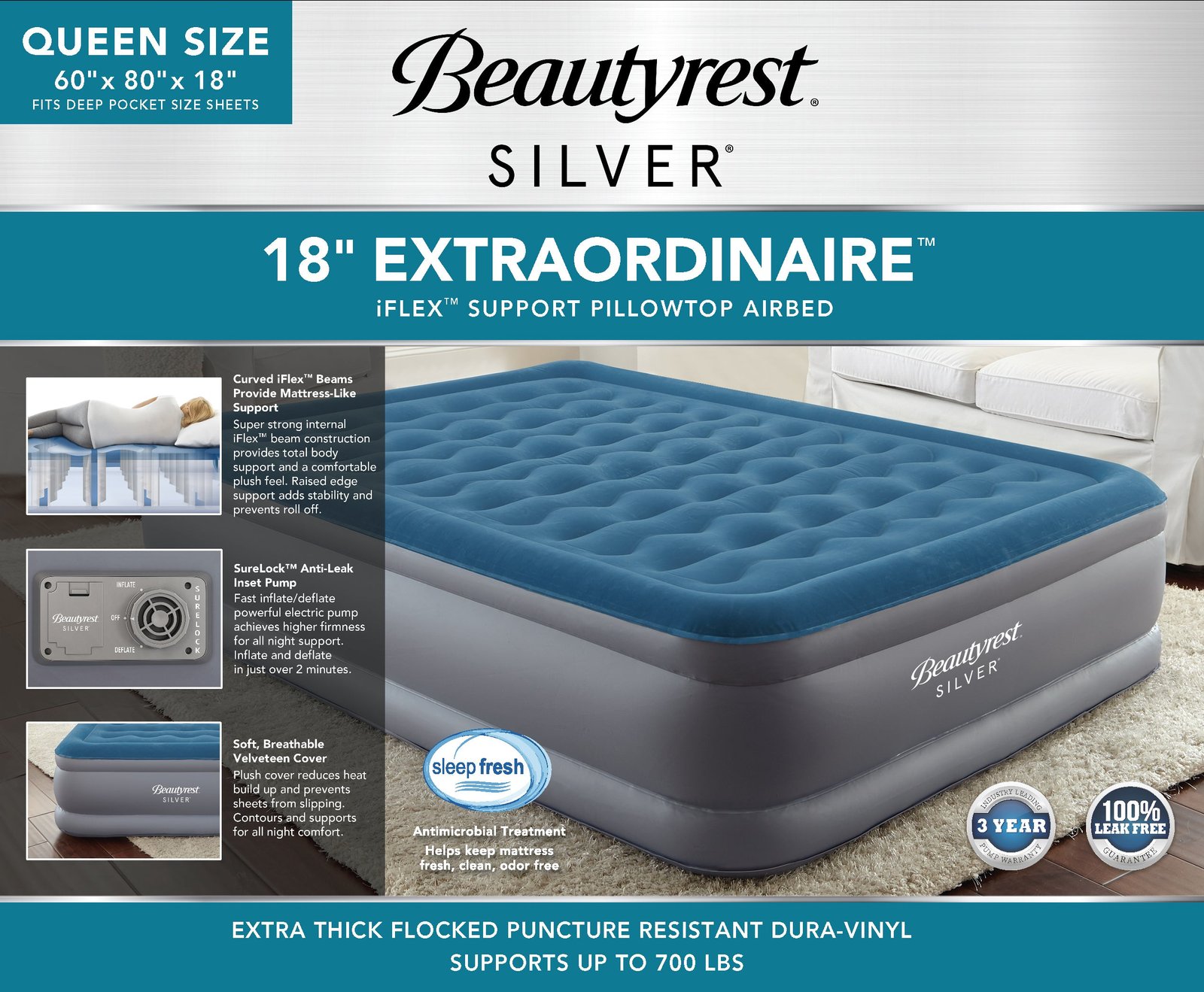 Beautyrest Extraordinaire 18 Queen Air Mattress with Built-in Pump, Queen - Image 7