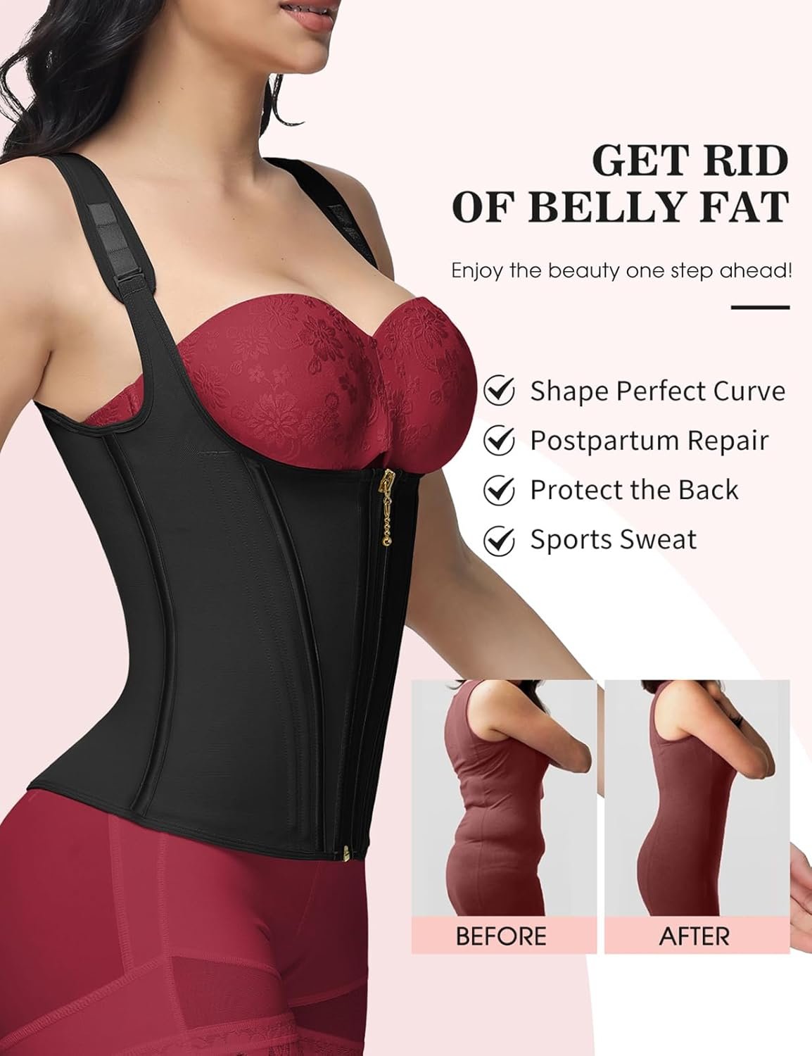 Waist Trainer for Women, Tummy Control Sports Girdle, Workout Body Shaper with Adjustable Shoulder Straps - Image 39