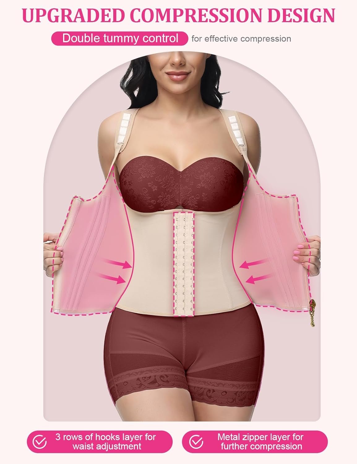 Waist Trainer for Women, Tummy Control Sports Girdle, Workout Body Shaper with Adjustable Shoulder Straps - Image 3