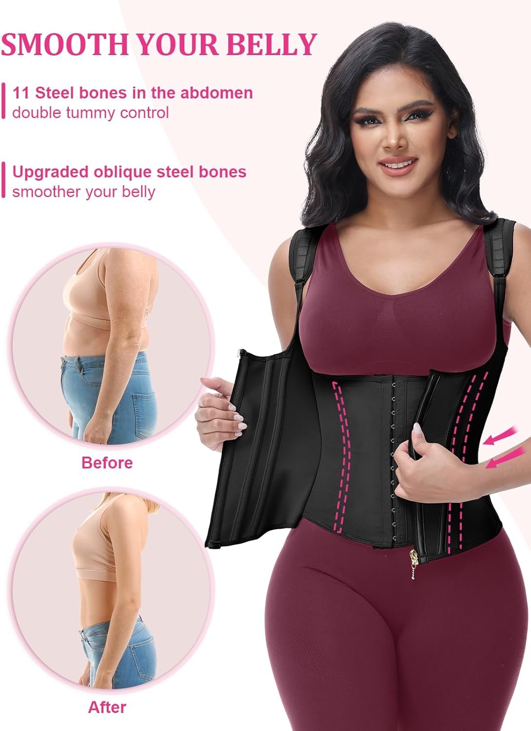 Waist Trainer for Women, Tummy Control Sports Girdle, Workout Body Shaper with Adjustable Shoulder Straps - Image 42