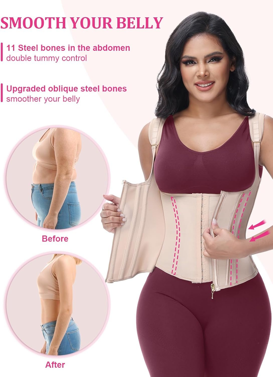 Waist Trainer for Women, Tummy Control Sports Girdle, Workout Body Shaper with Adjustable Shoulder Straps - Image 50