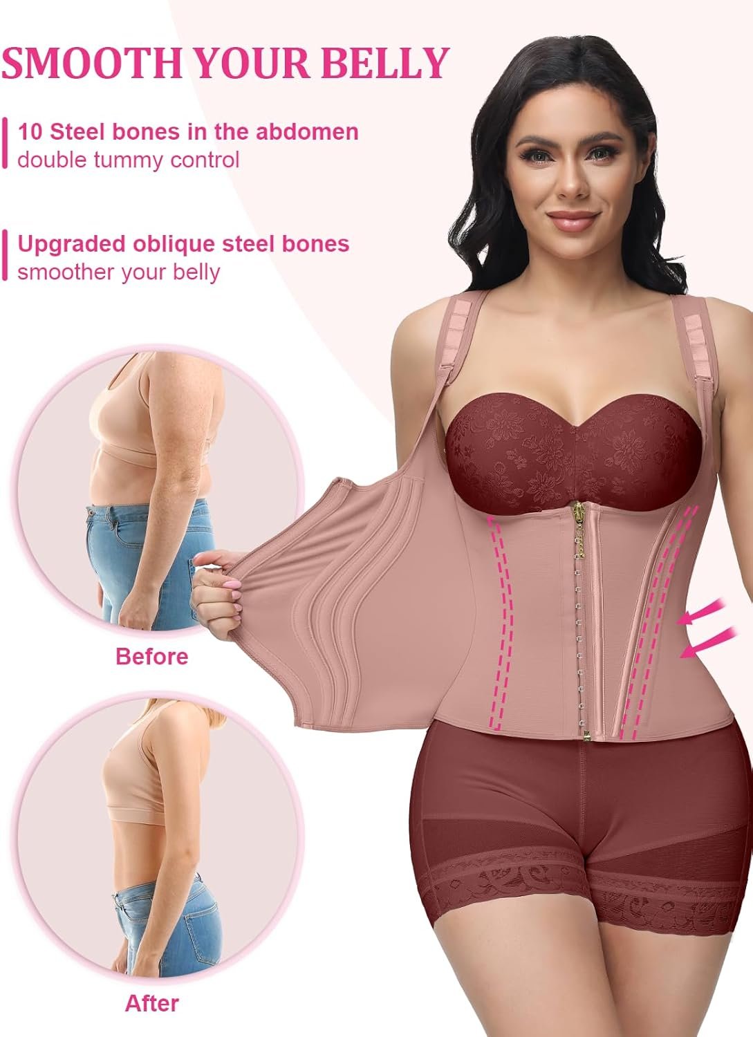 Waist Trainer for Women, Tummy Control Sports Girdle, Workout Body Shaper with Adjustable Shoulder Straps - Image 56